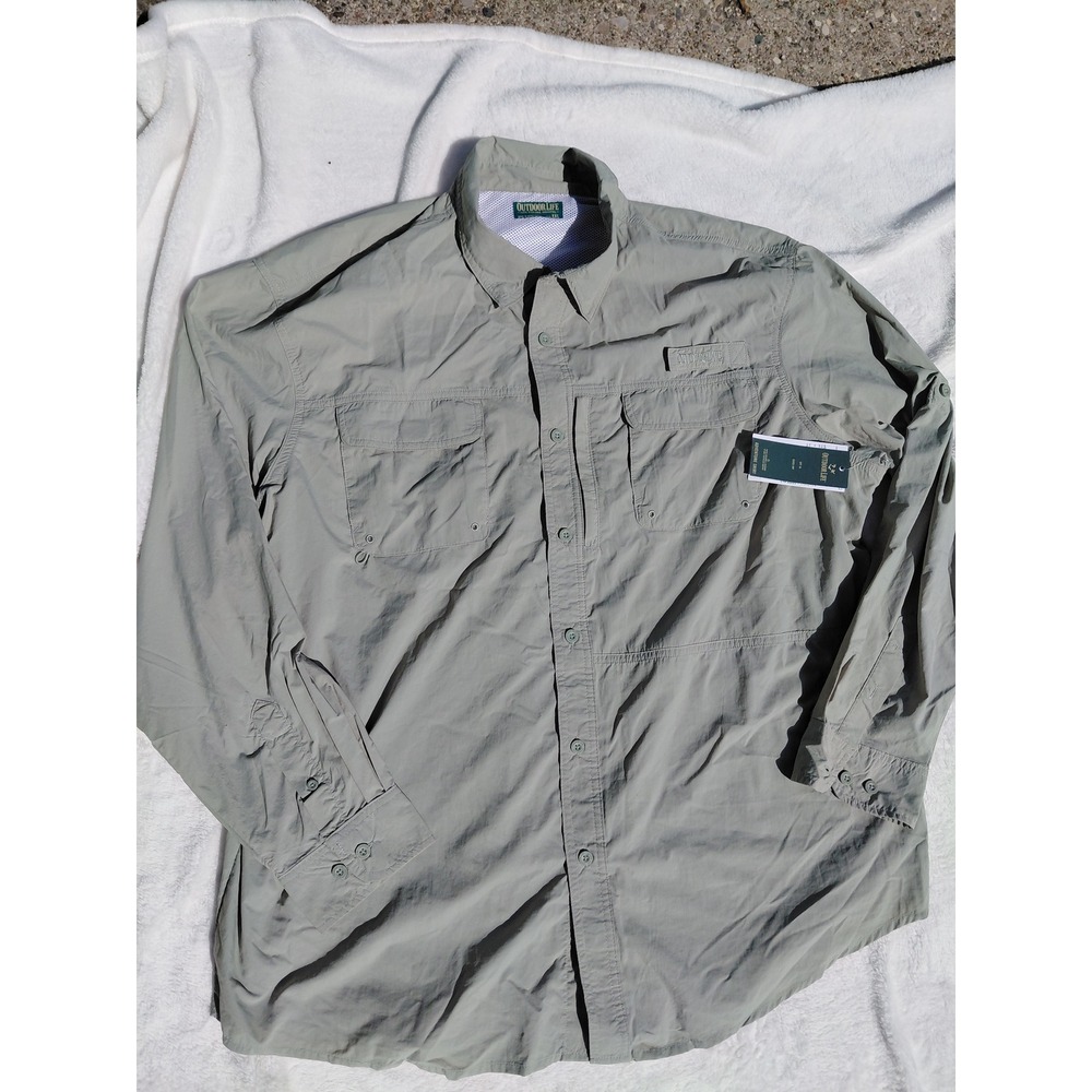 Outdoor Life Mens XXL Sage Green Long Sleeve Vented Fishing Utility Shirt NWT
